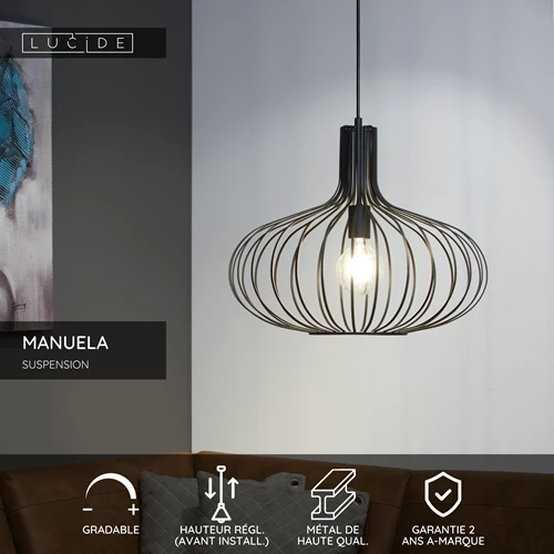 Lucide MANUELA - Suspension - Ø 50 cm - 1xE27 - Noir - USP